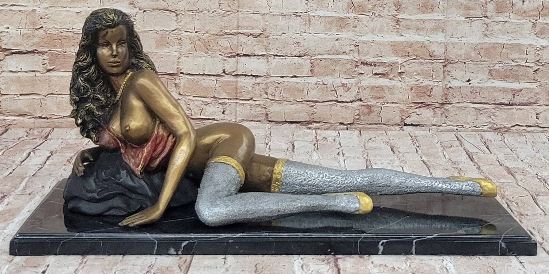 Hot Cast Bronze Sexy Nude Bronze Girl in Stocking & Lingerie Original Signed Art