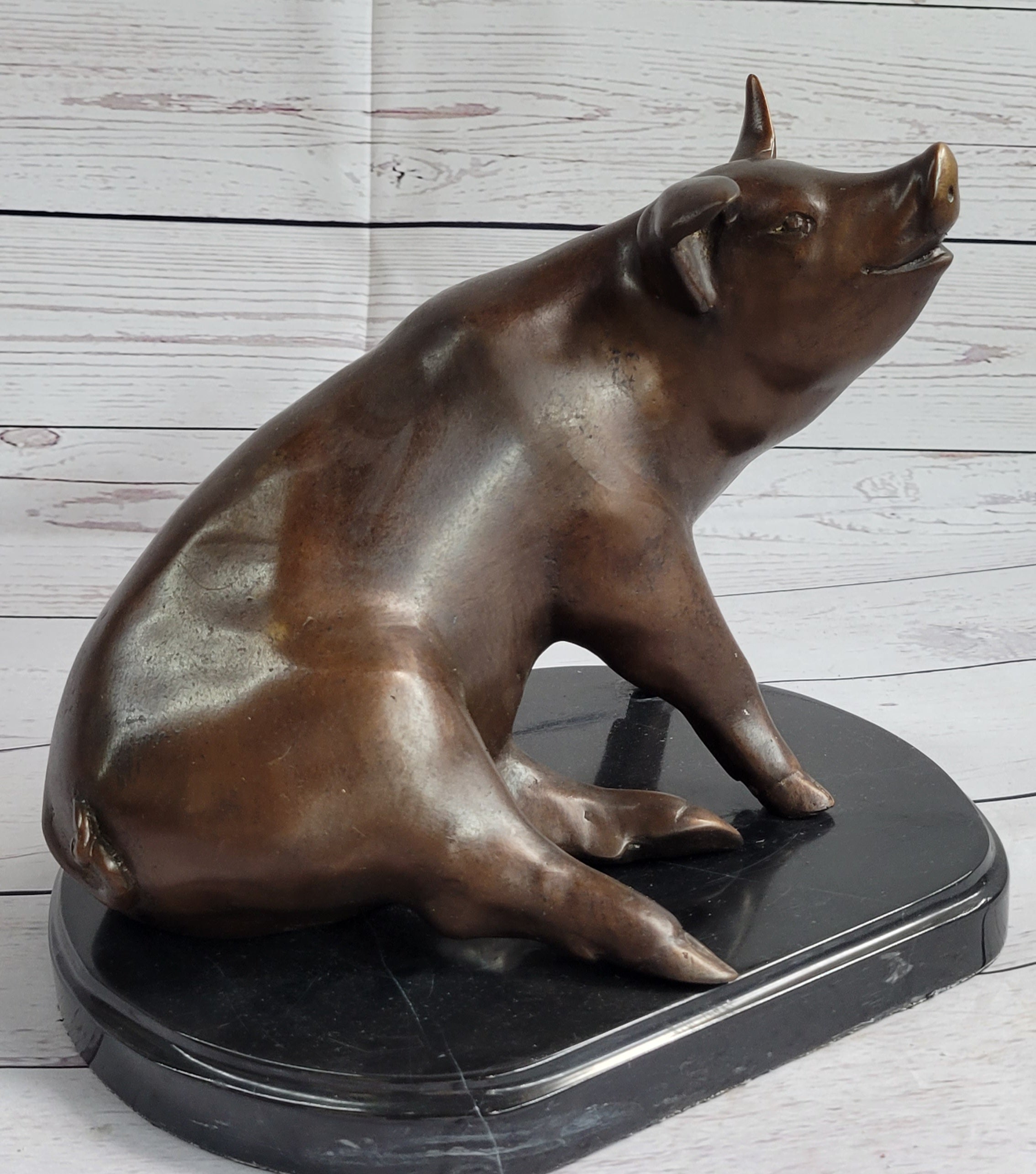 Bronze Cute Pig Sculpture after PJ Mene 8.5" x 10"