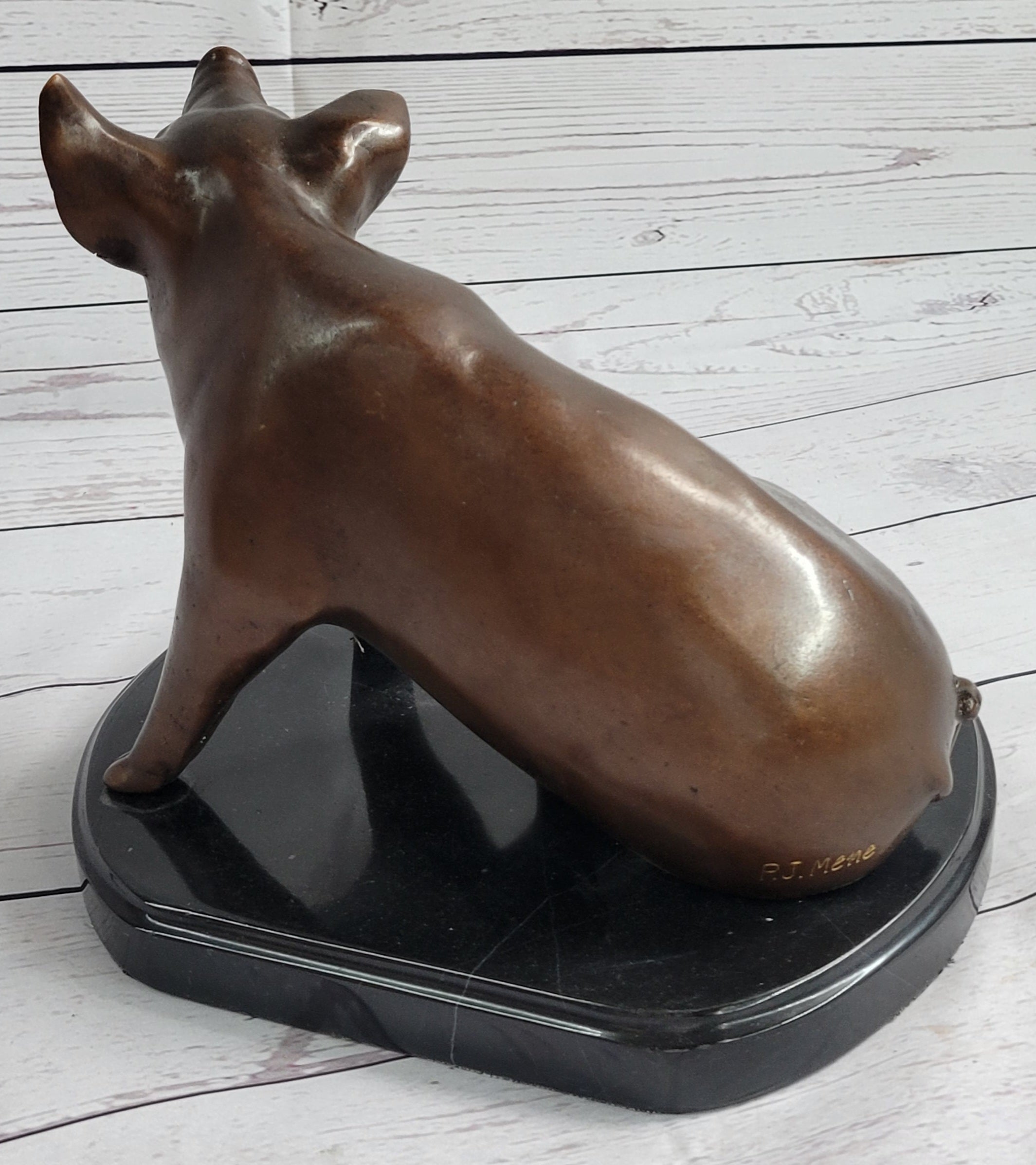 Bronze Cute Pig Sculpture after PJ Mene 8.5" x 10"