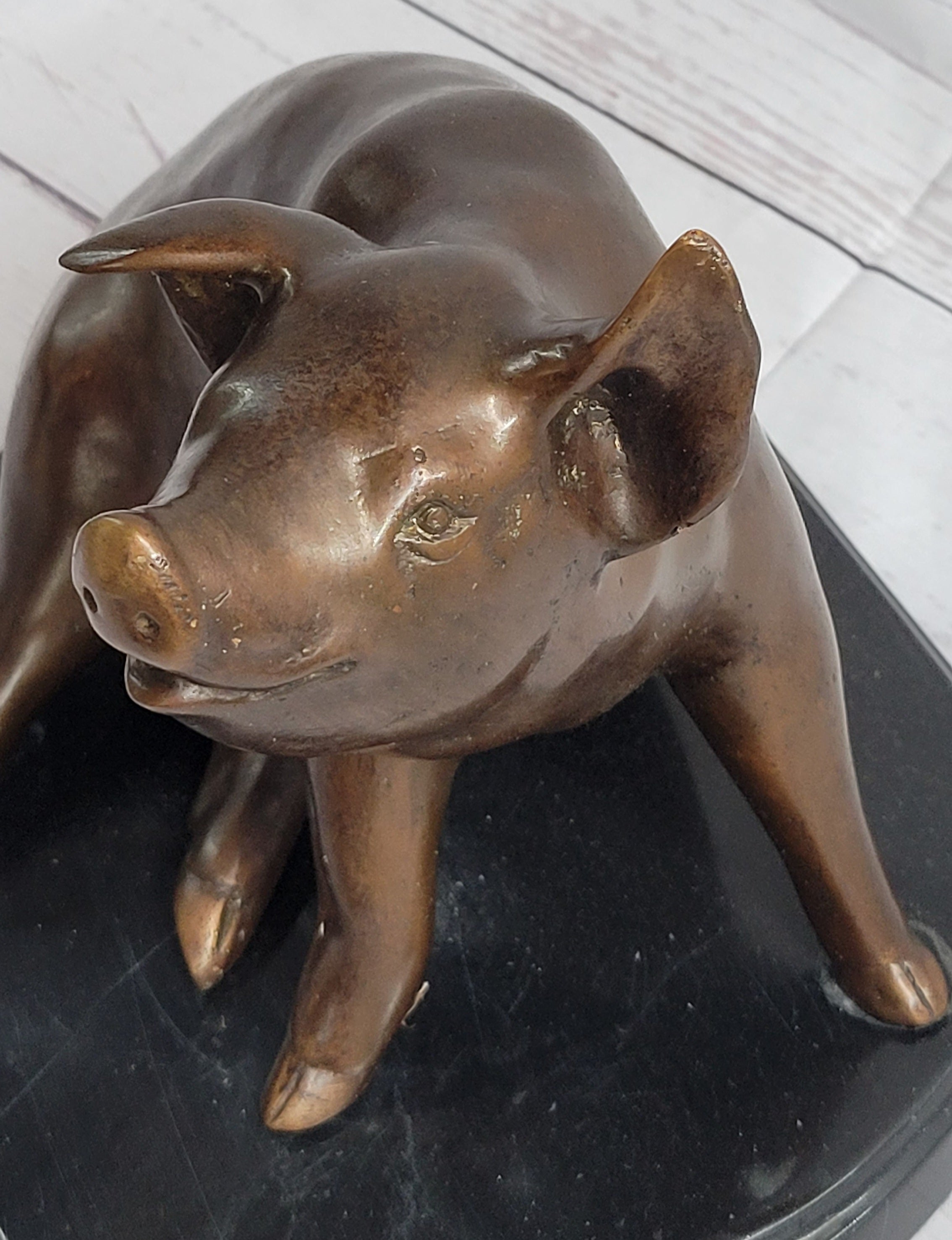 Bronze Cute Pig Sculpture after PJ Mene 8.5" x 10"