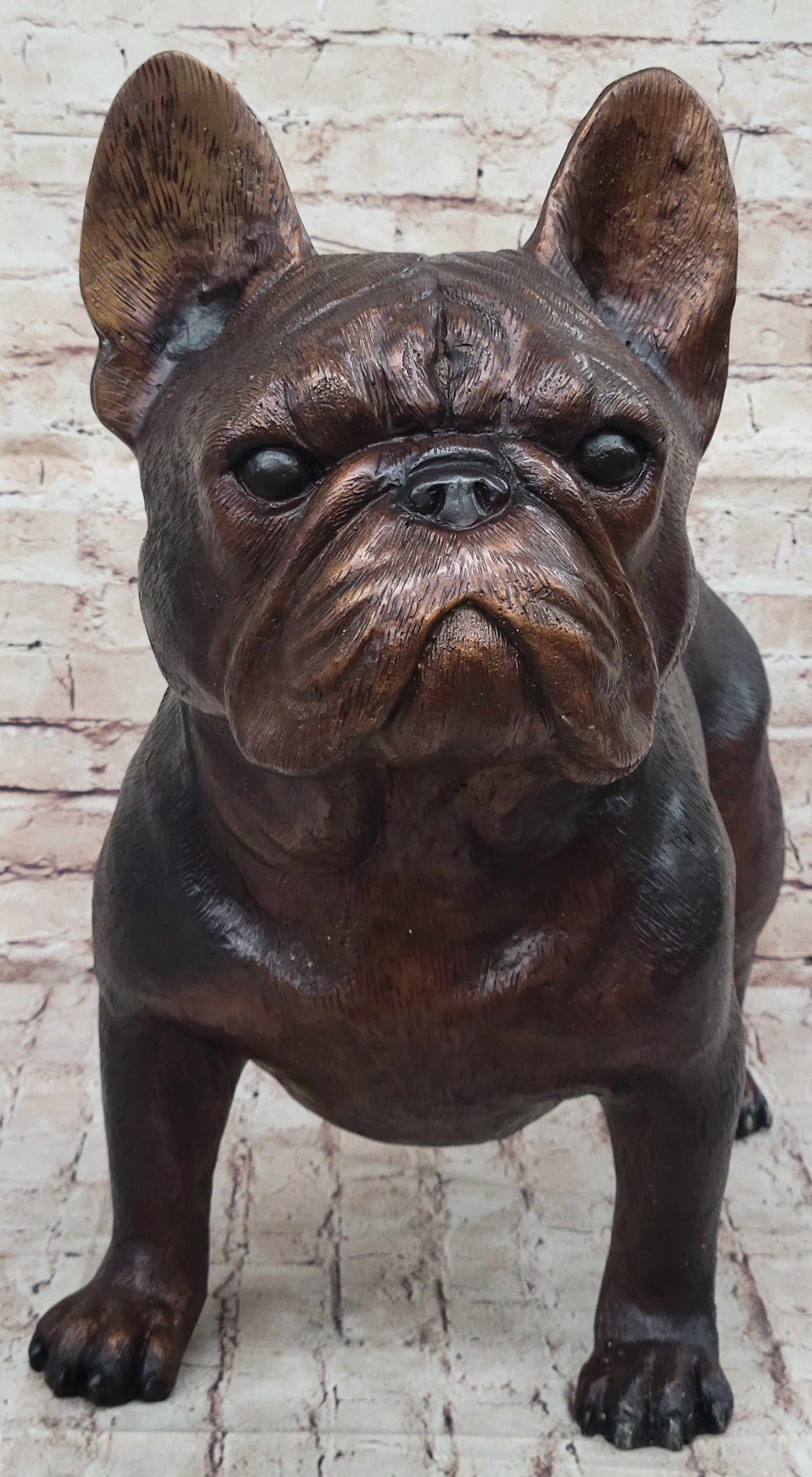 French Bulldog Puppy Bronze Sculpture Figure Signed Art