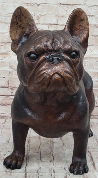 French Bulldog Puppy Bronze Sculpture Figure Signed Art