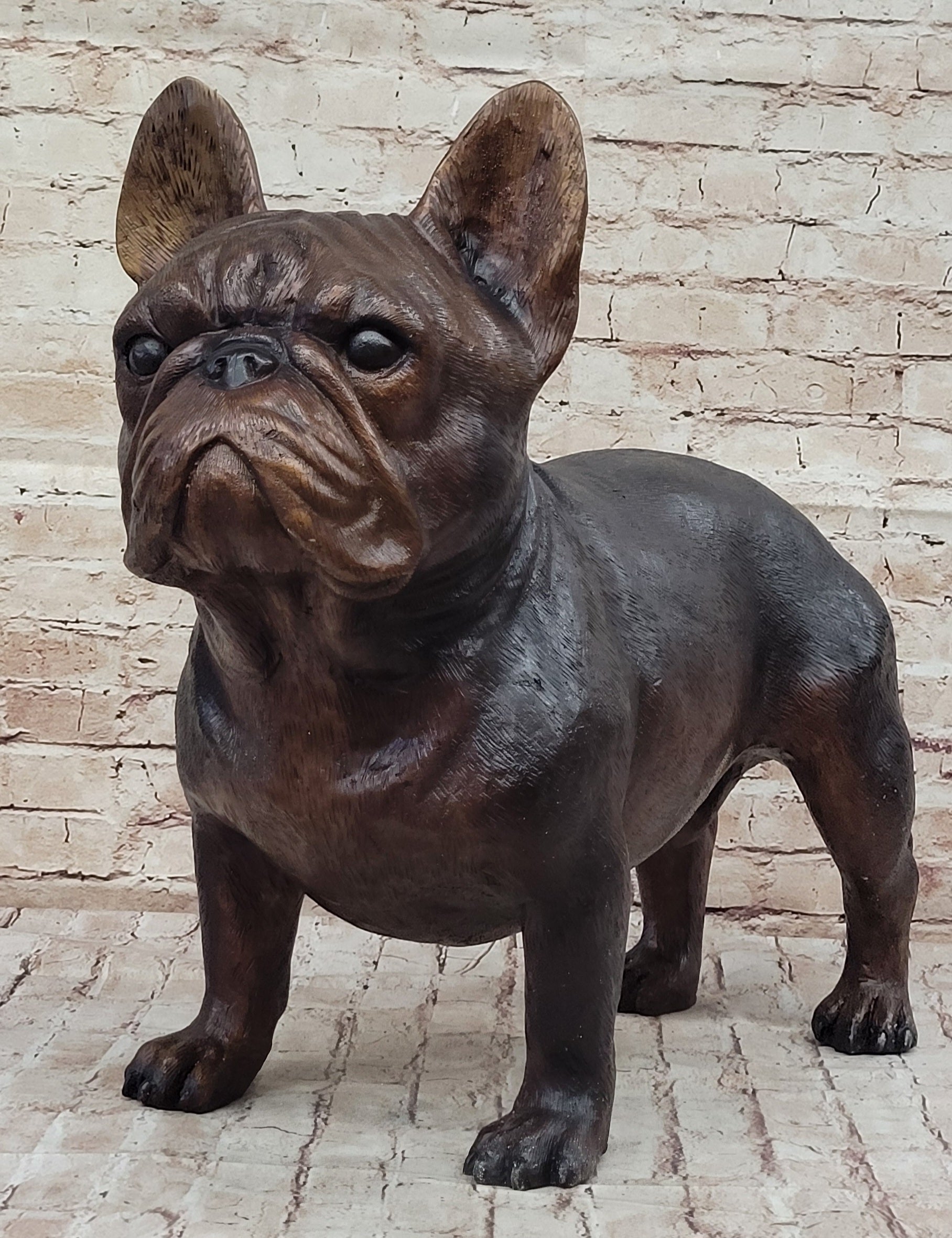 French Bulldog Puppy Bronze Sculpture Figure Signed Art