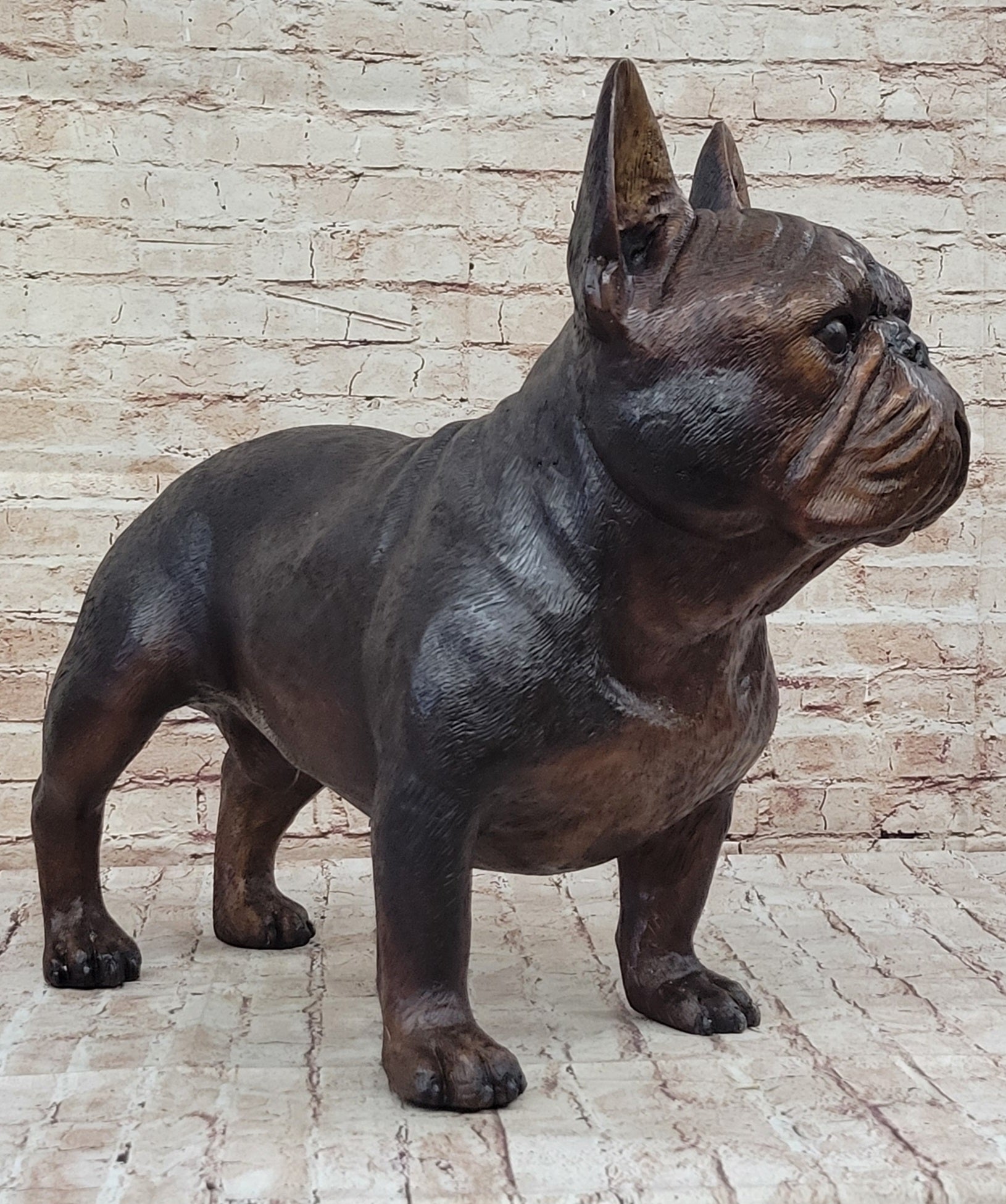 French Bulldog Puppy Bronze Sculpture Figure Signed Art