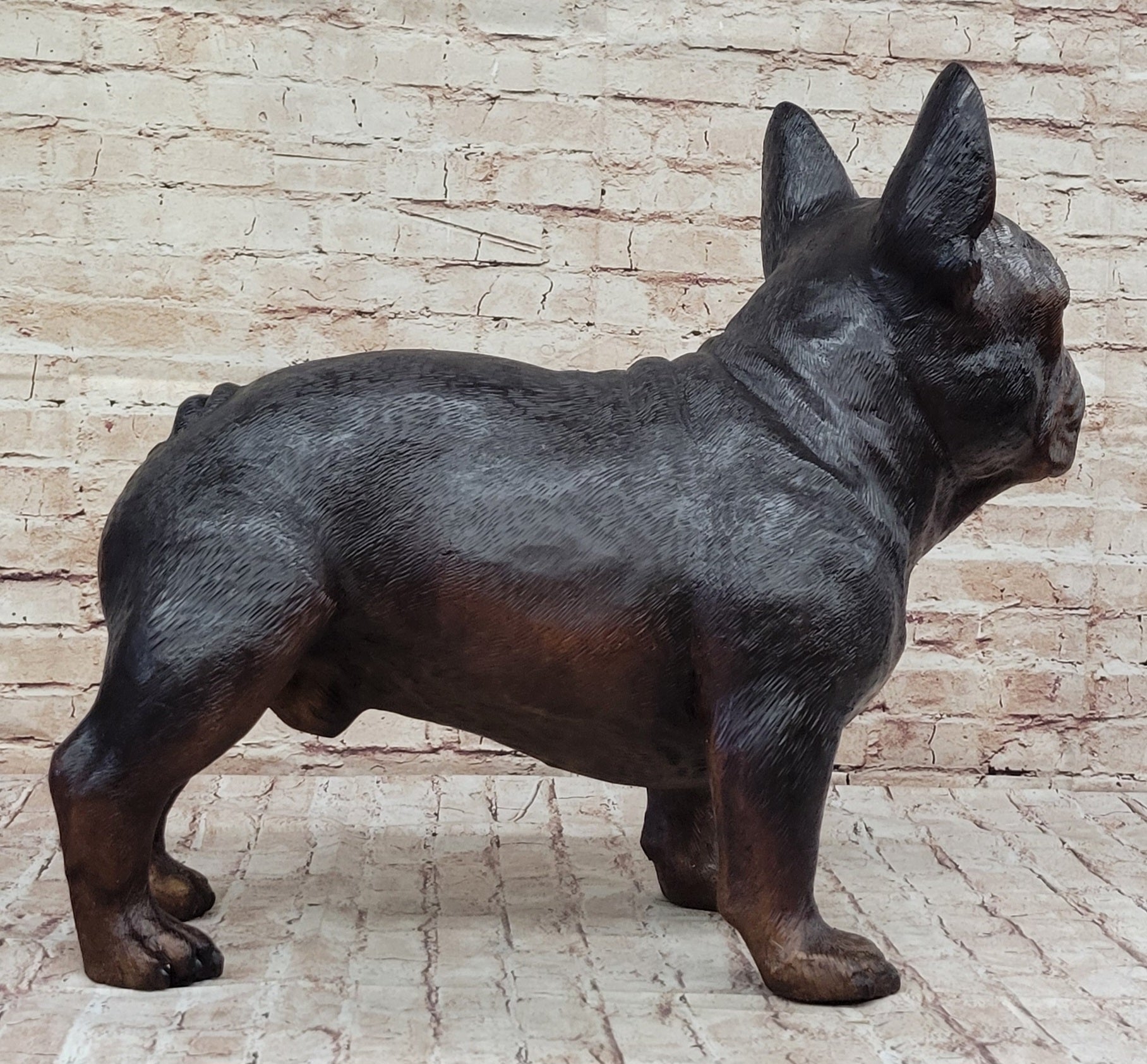 French Bulldog Puppy Bronze Sculpture Figure Signed Art