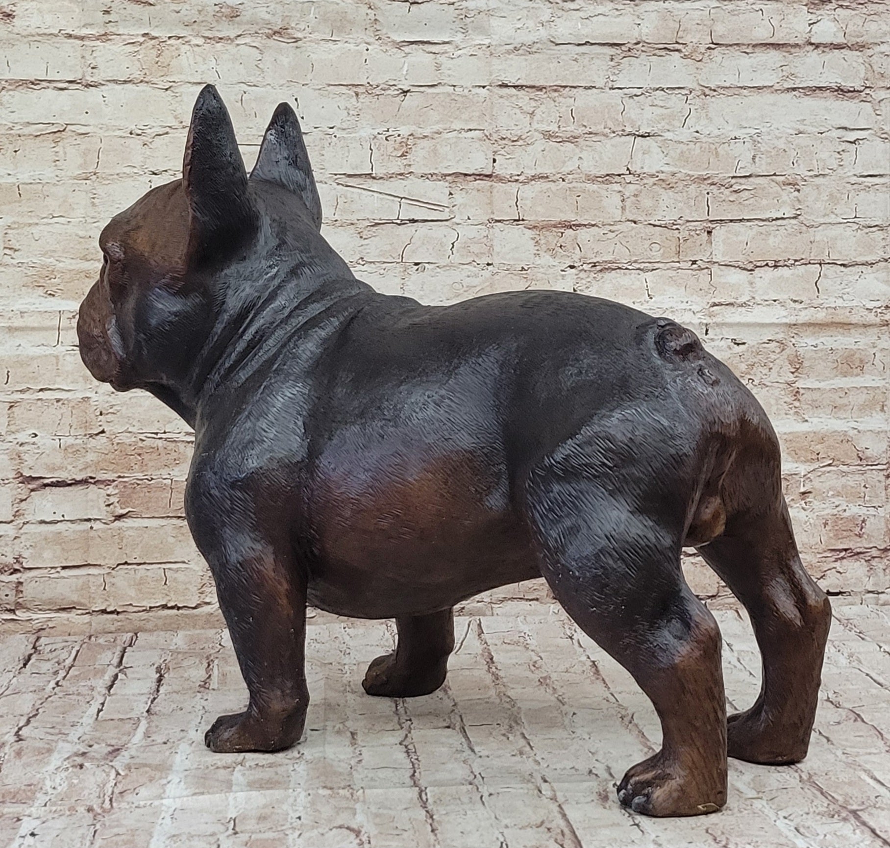 French Bulldog Puppy Bronze Sculpture Figure Signed Art
