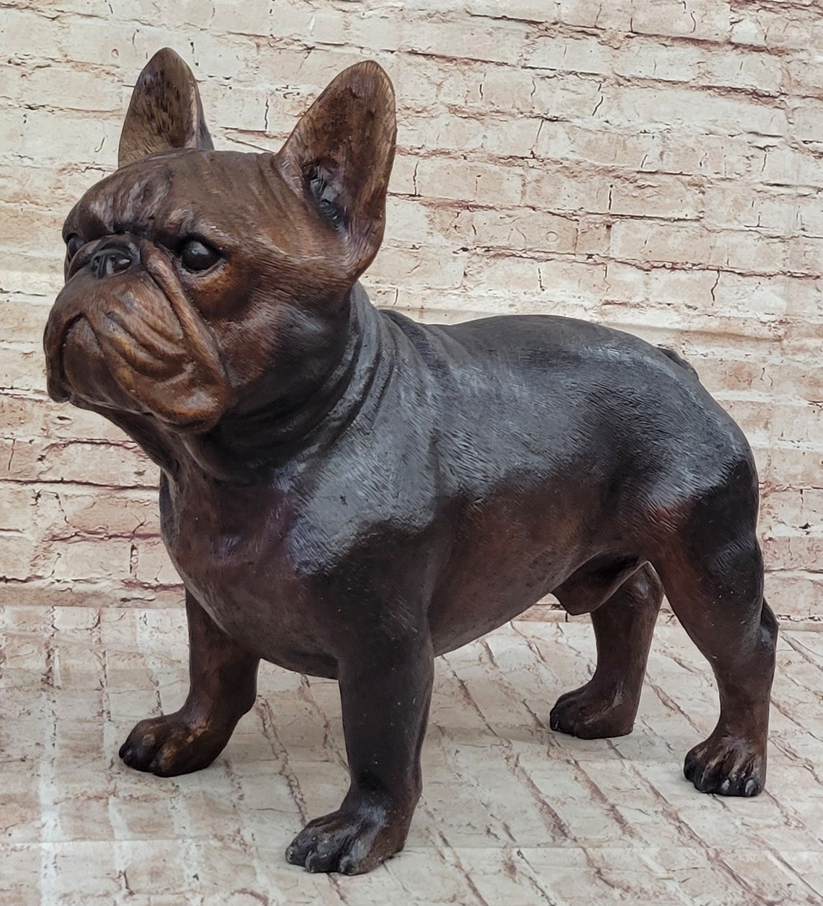 French Bulldog Puppy Bronze Sculpture Figure Signed Art