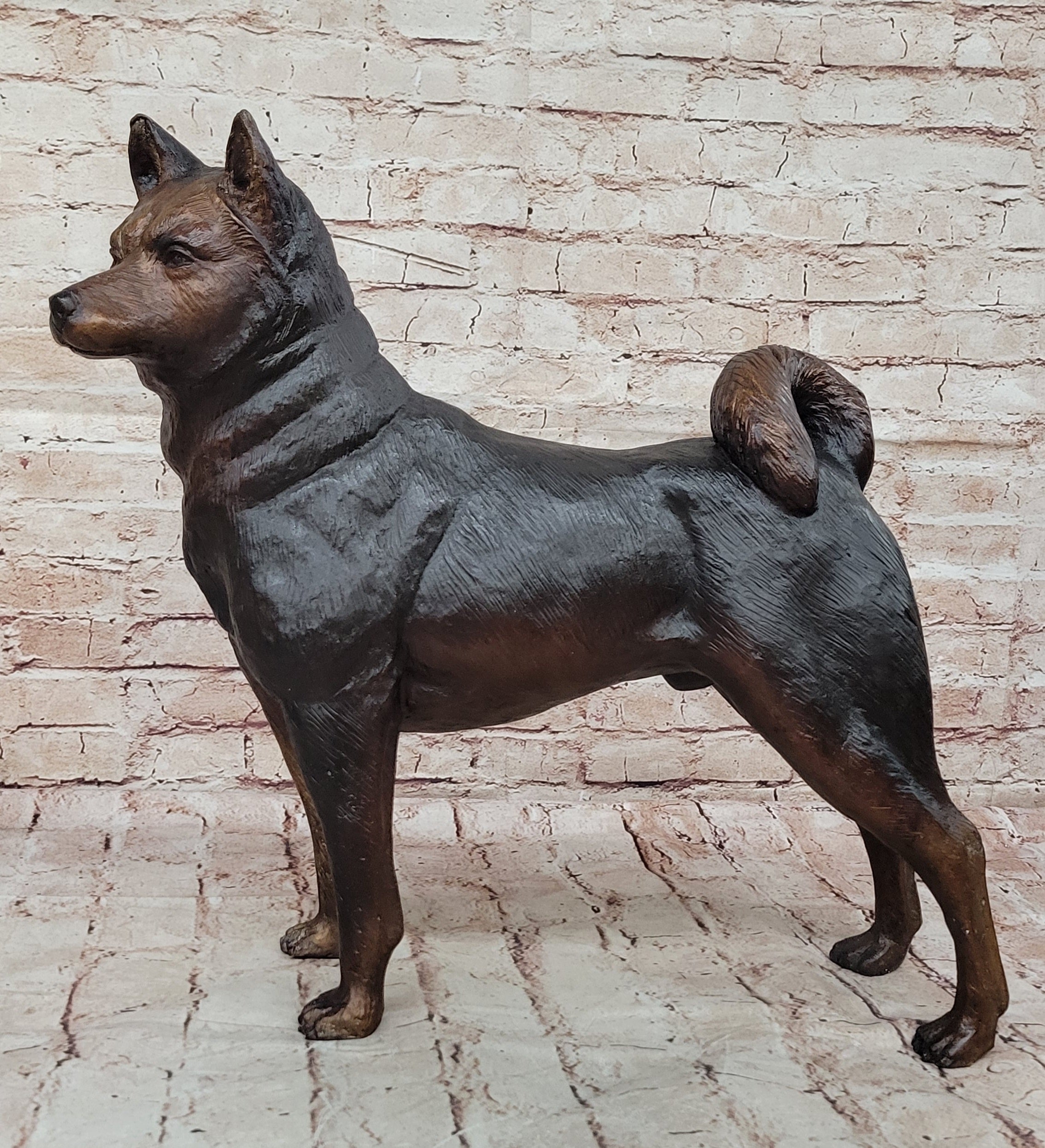 Shiba Inu Puppy Dog Bronze Sculpture Collectible Art