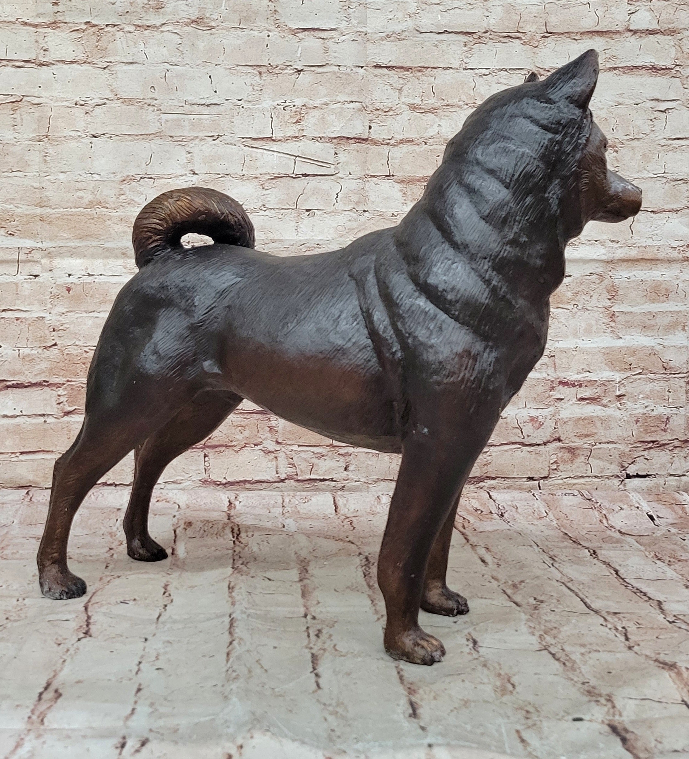 Shiba Inu Puppy Dog Bronze Sculpture Collectible Art
