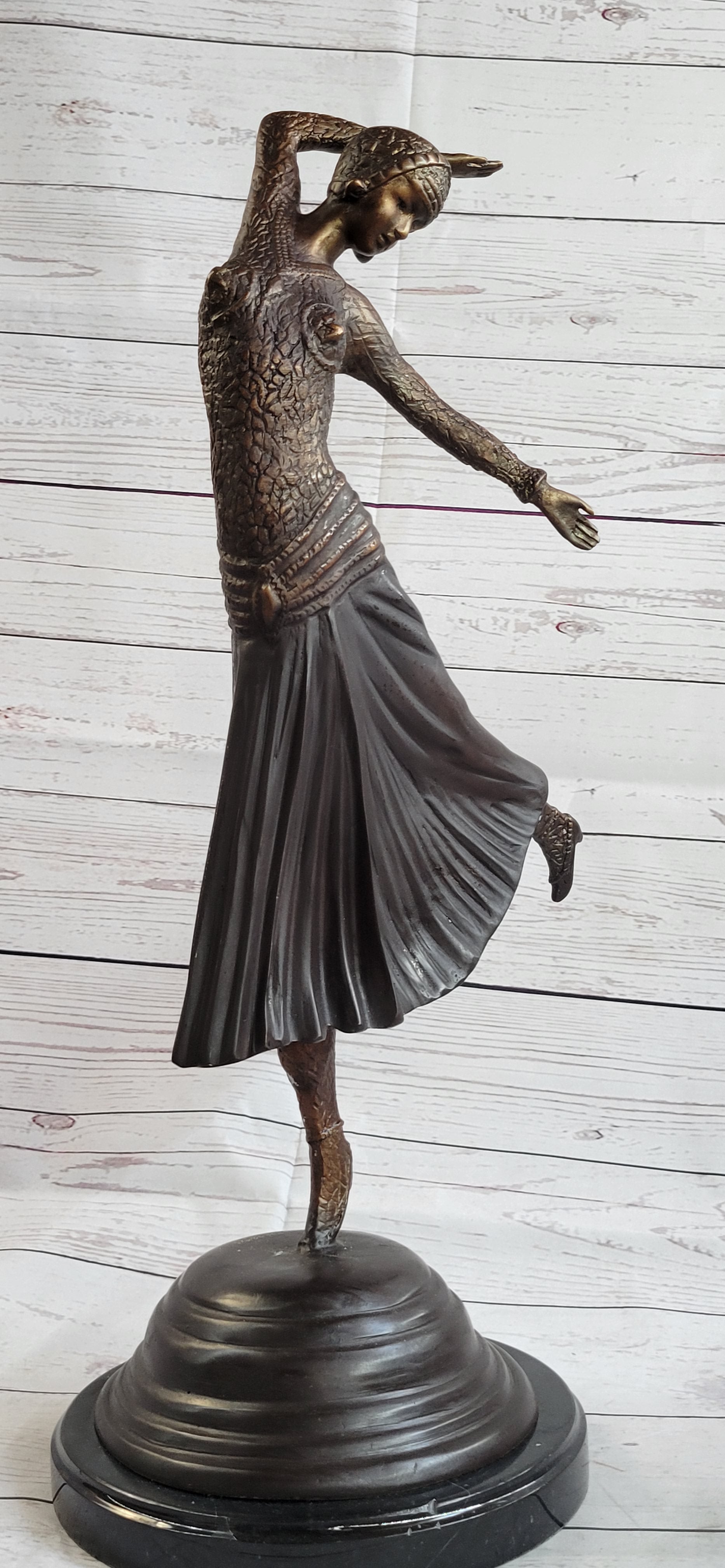 Art Deco Russian Dancer Girl Chiparus Bronze Sculpture Marble Base