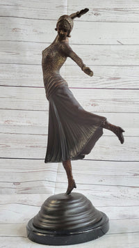 Art Deco Russian Dancer Girl Chiparus Bronze Sculpture Marble Base