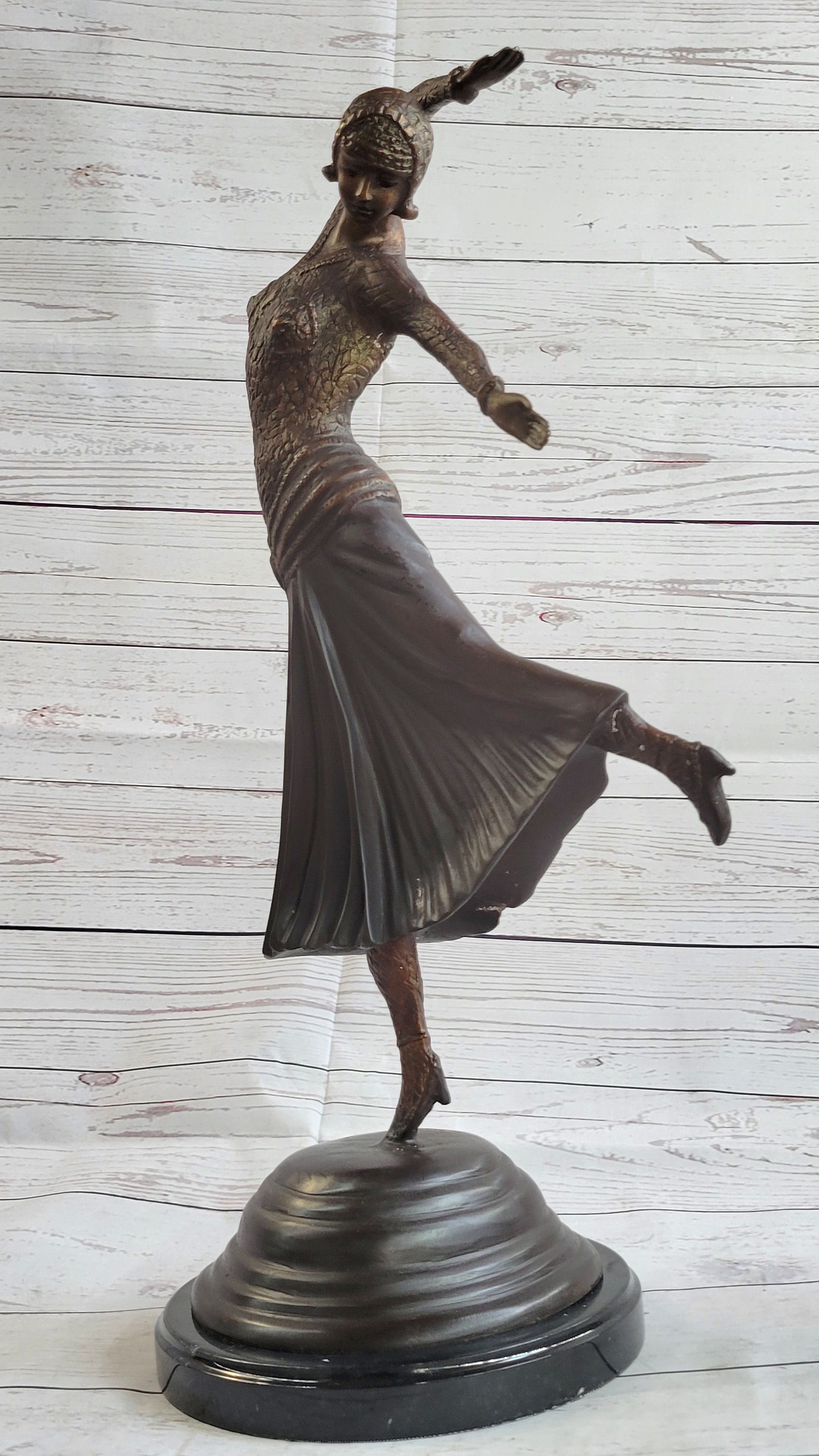 Art Deco Russian Dancer Girl Chiparus Bronze Sculpture Marble Base