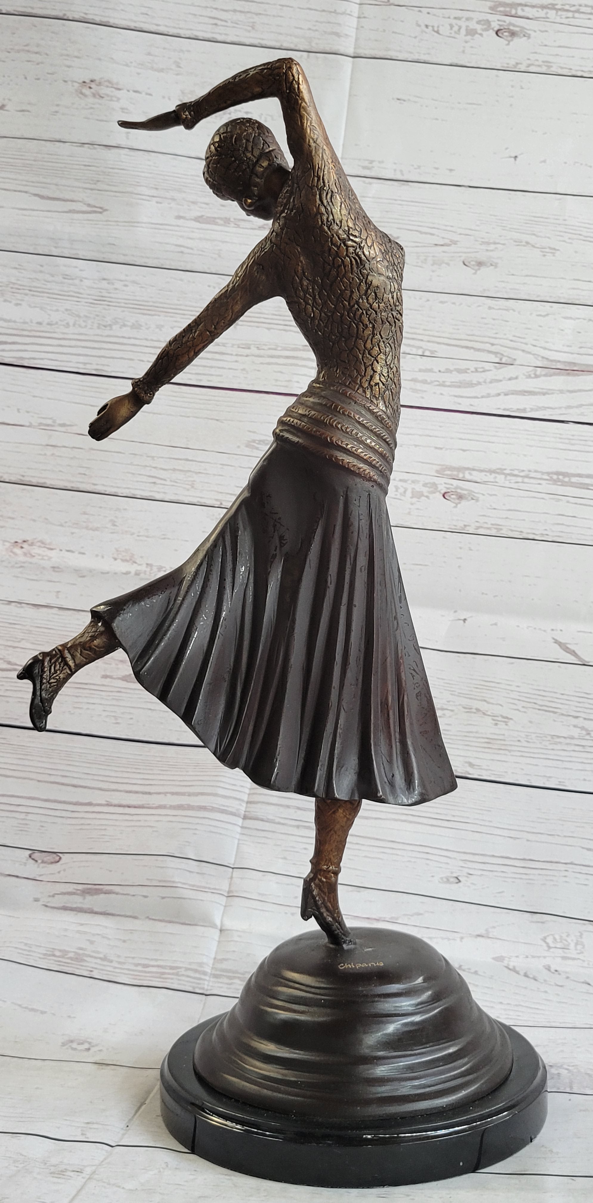 Art Deco Russian Dancer Girl Chiparus Bronze Sculpture Marble Base