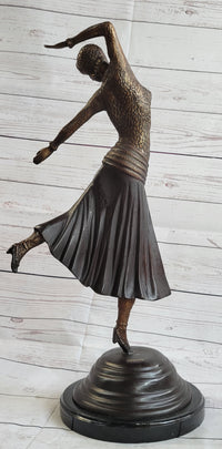 Art Deco Russian Dancer Girl Chiparus Bronze Sculpture Marble Base