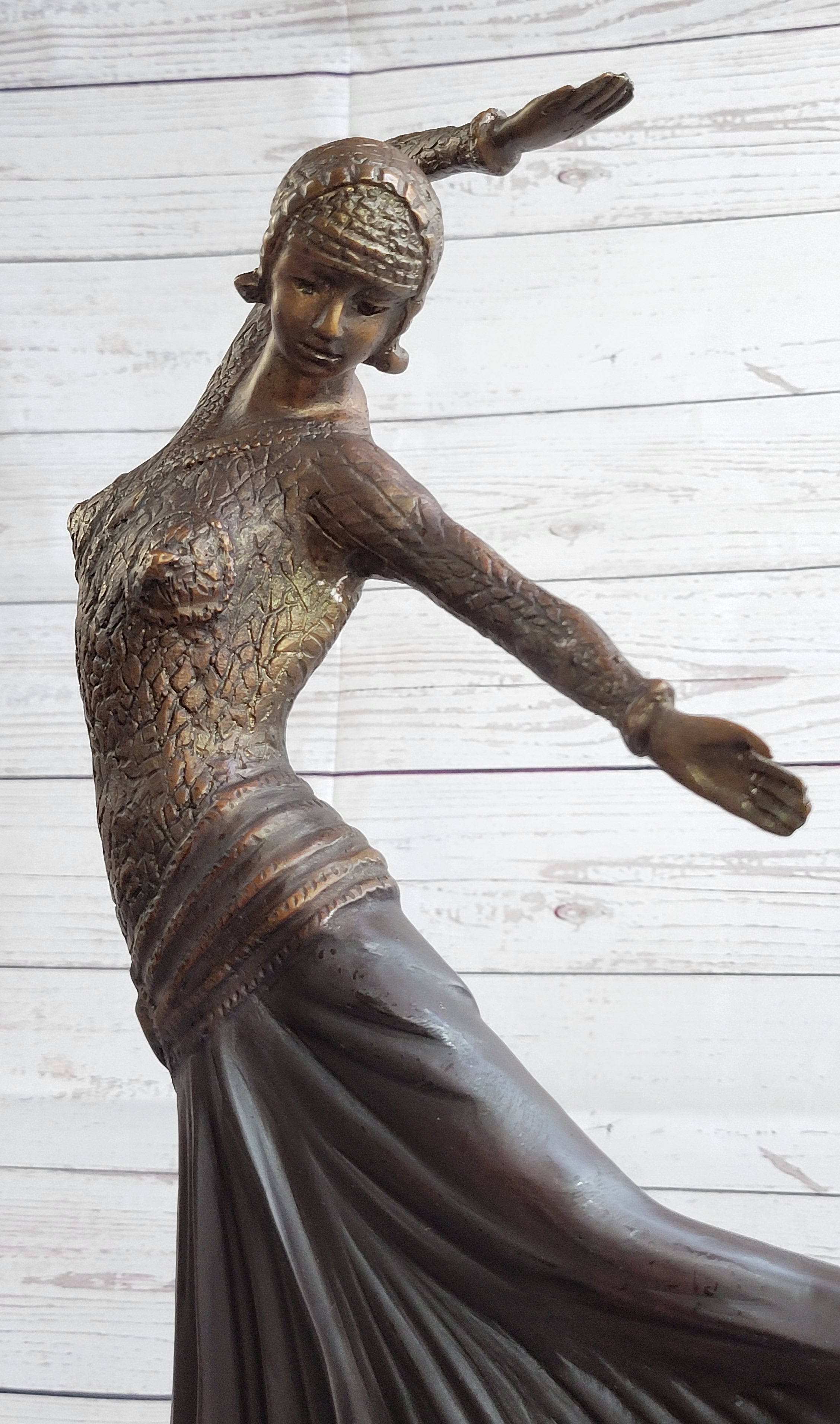 Art Deco Russian Dancer Girl Chiparus Bronze Sculpture Marble Base