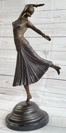 Art Deco Russian Dancer Girl Chiparus Bronze Sculpture Marble Base