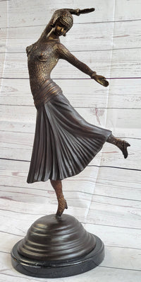 Art Deco Russian Dancer Girl Chiparus Bronze Sculpture Marble Base