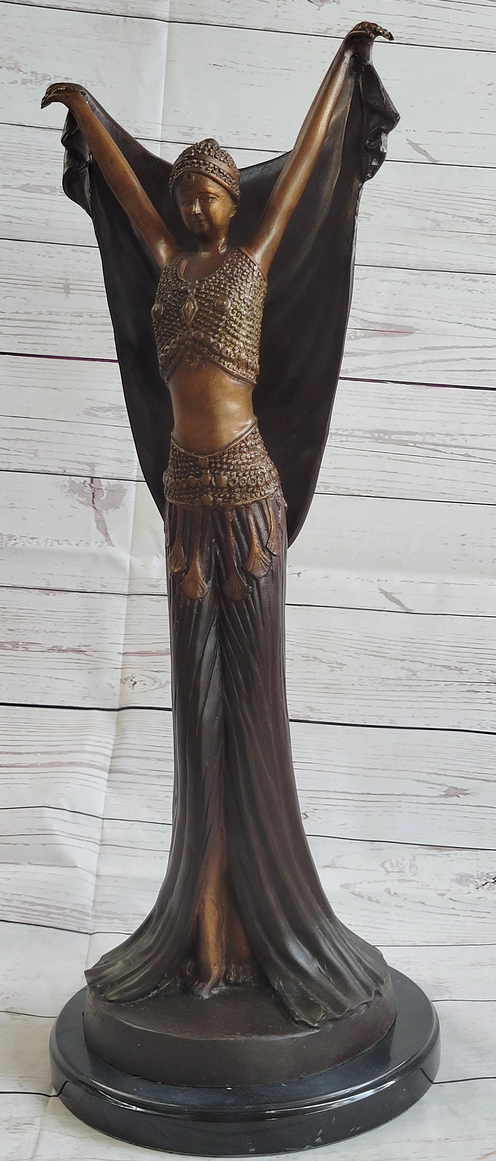 Art Deco Chiparus Russian Dancer Girl with Veil Bronze Sculpture