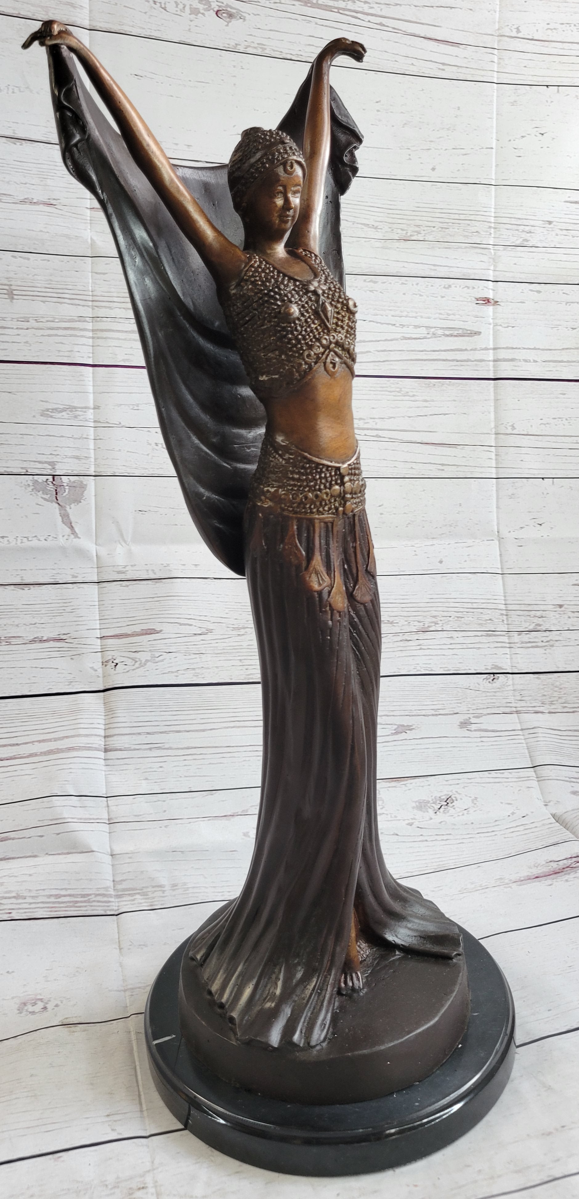 Art Deco Chiparus Russian Dancer Girl with Veil Bronze Sculpture