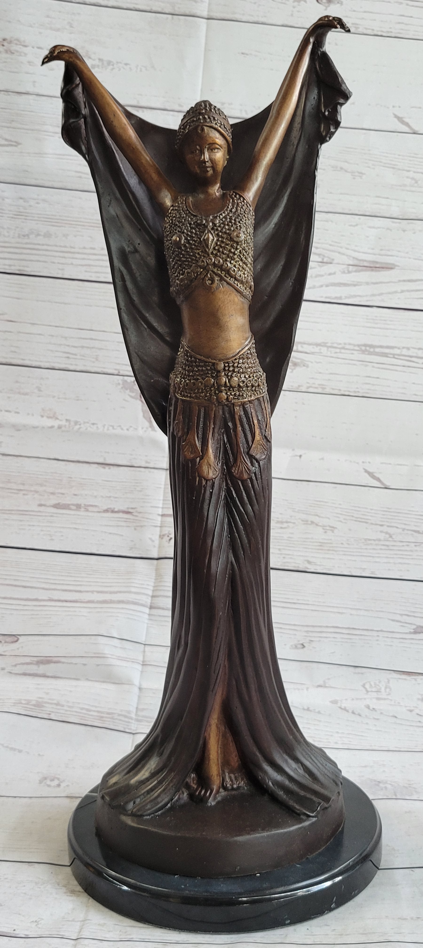 Art Deco Chiparus Russian Dancer Girl with Veil Bronze Sculpture