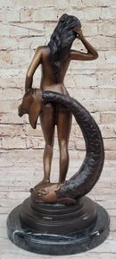 Nude Woman With Fish sea Nymph Bronze Sculpture by Collett Figure