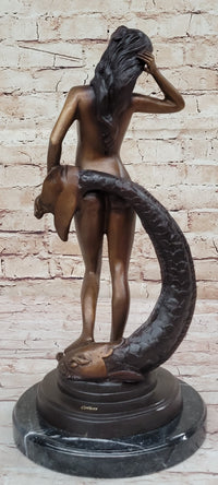 Nude Woman With Fish sea Nymph Bronze Sculpture by Collett Figure