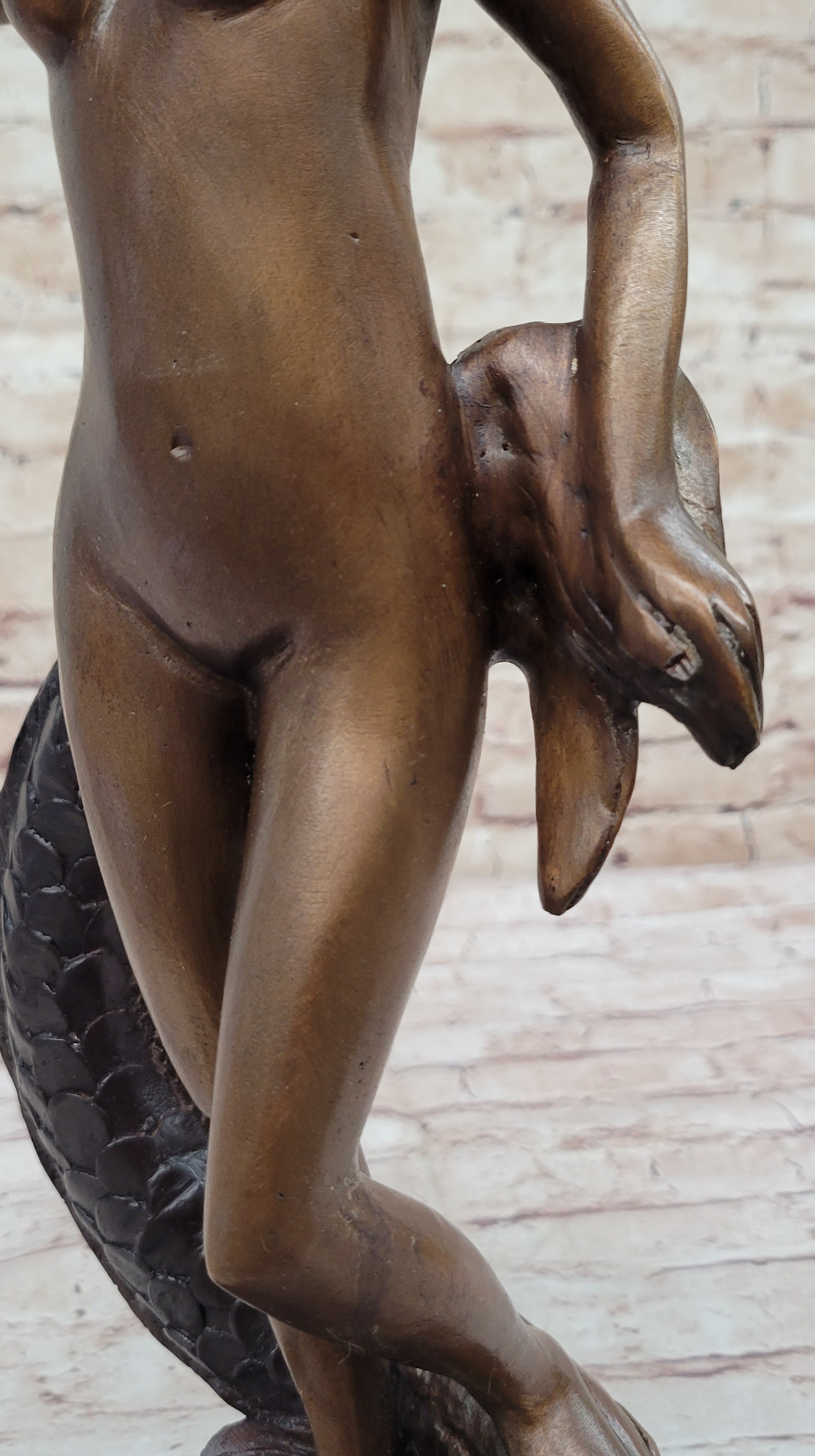 Nude Woman With Fish sea Nymph Bronze Sculpture by Collett Figure