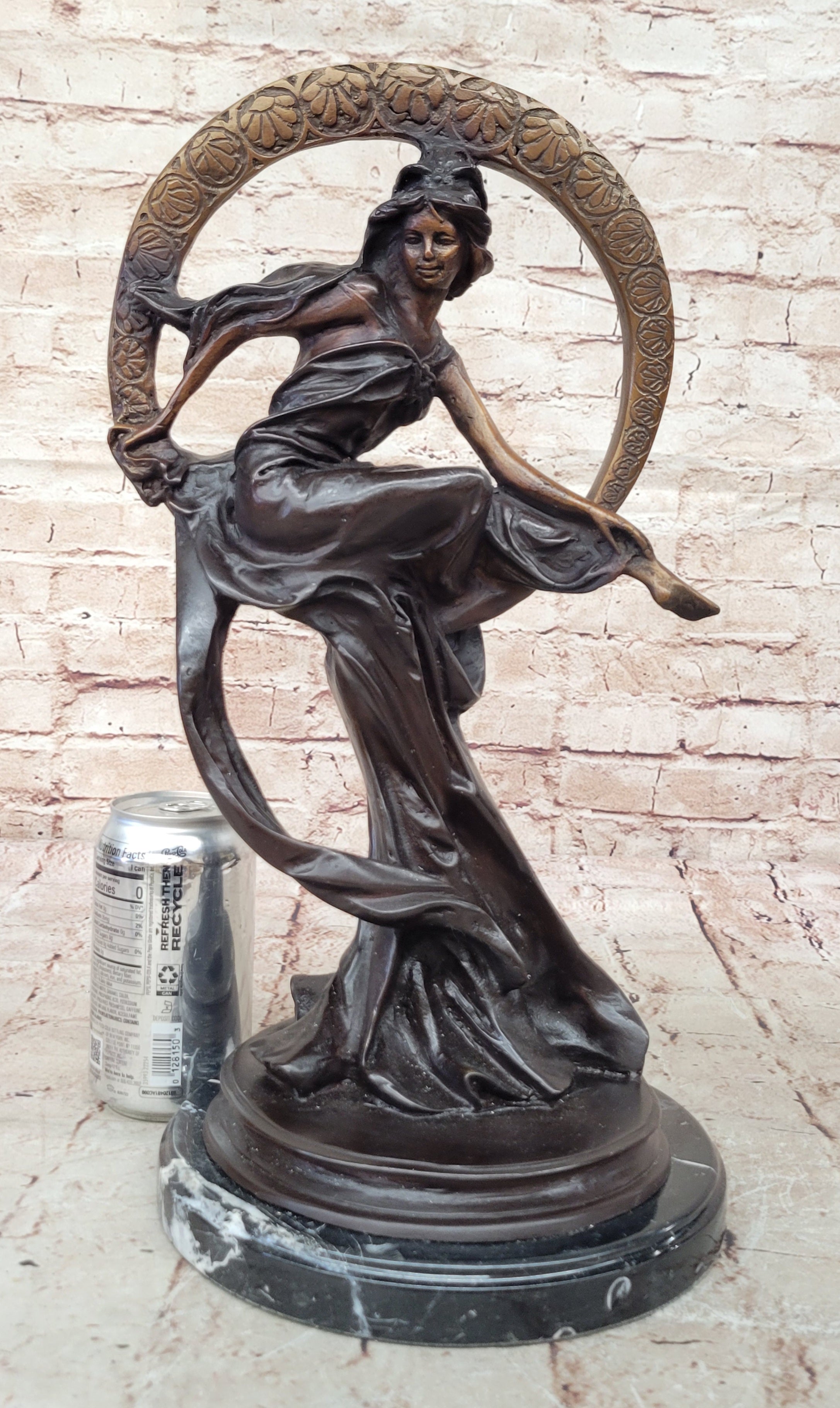 Girl Sitting on the Moon Bronze Sculpture Art Deco 17" x 10"