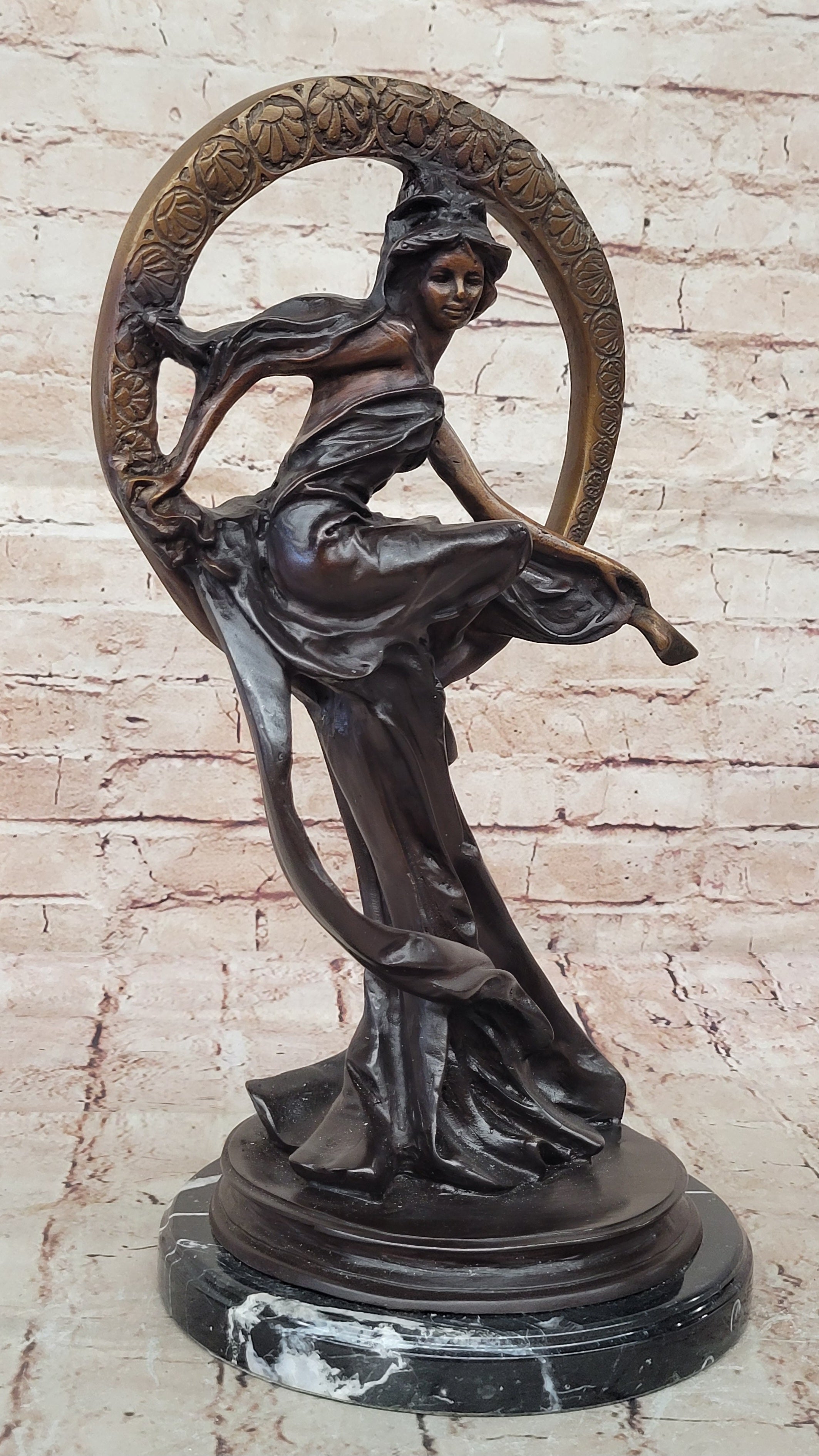 Girl Sitting on the Moon Bronze Sculpture Art Deco 17" x 10"