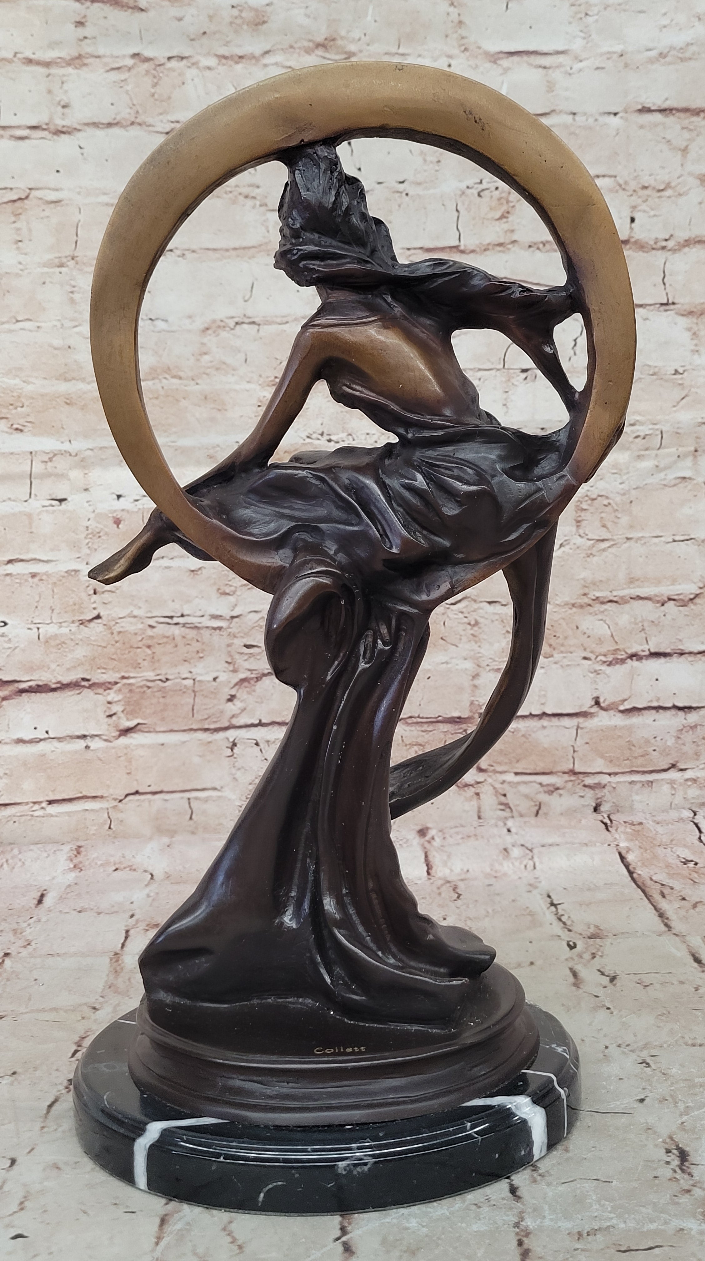 Girl Sitting on the Moon Bronze Sculpture Art Deco 17" x 10"