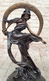 Girl Sitting on the Moon Bronze Sculpture Art Deco 17" x 10"