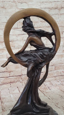 Girl Sitting on the Moon Bronze Sculpture Art Deco 17" x 10"