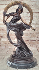 Girl Sitting on the Moon Bronze Sculpture Art Deco 17" x 10"