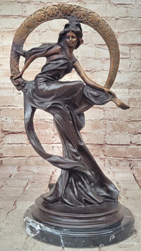 Girl Sitting on the Moon Bronze Sculpture Art Deco 17" x 10"