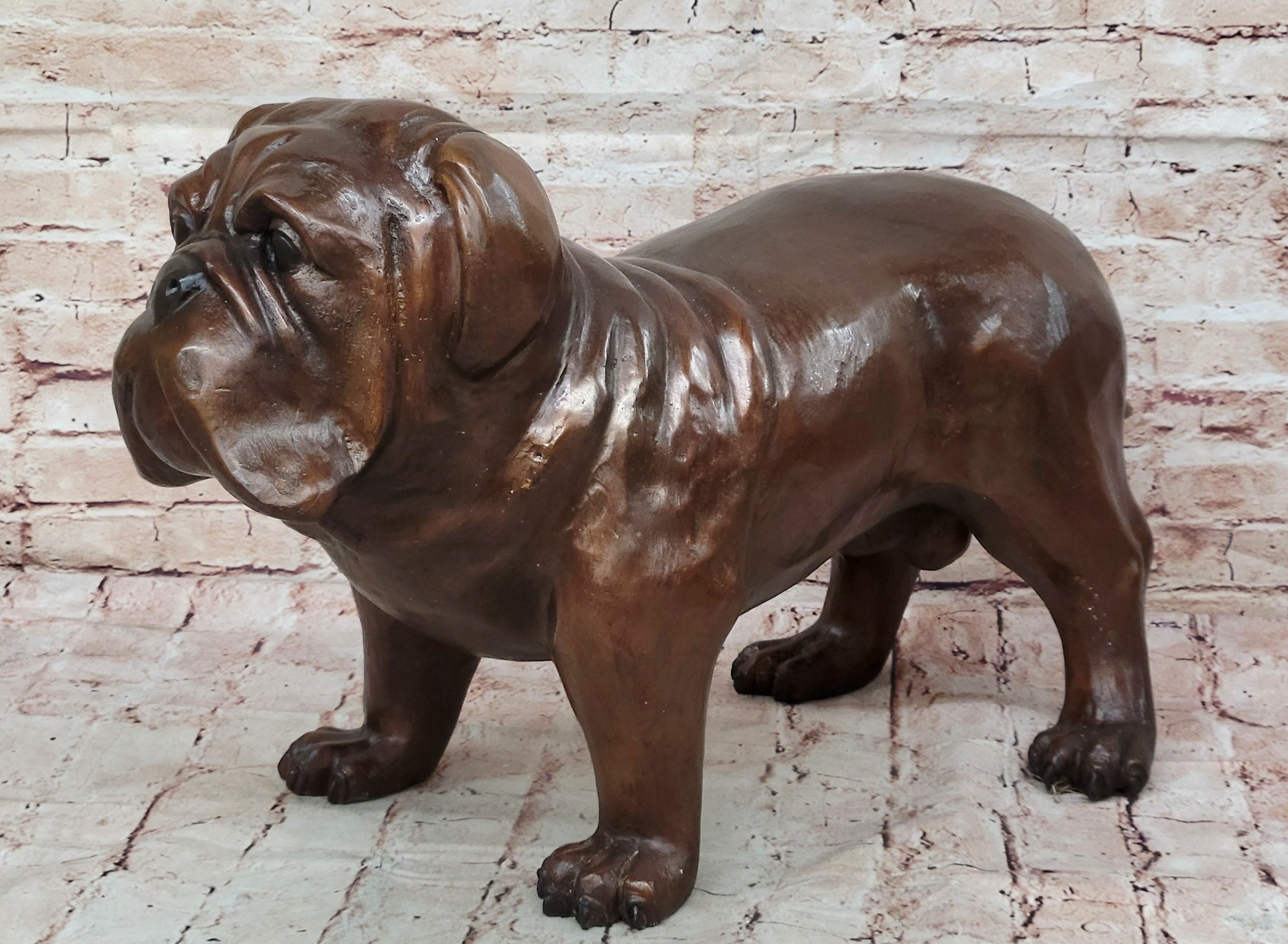 Life Size English Bulldog Puppy Bronze Sculpture 14" x 24"