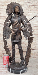 Native American Indian Warrior w/ Rifle Bronze Sculpture