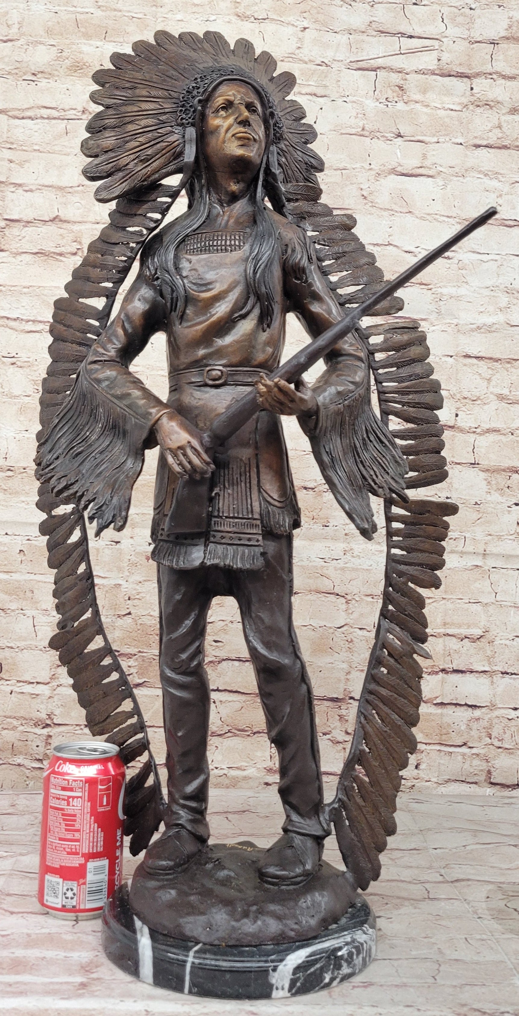Native American Indian Warrior w/ Rifle Bronze Sculpture