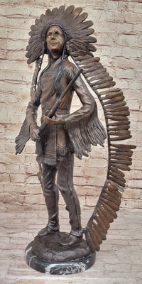 Native American Indian Warrior w/ Rifle Bronze Sculpture