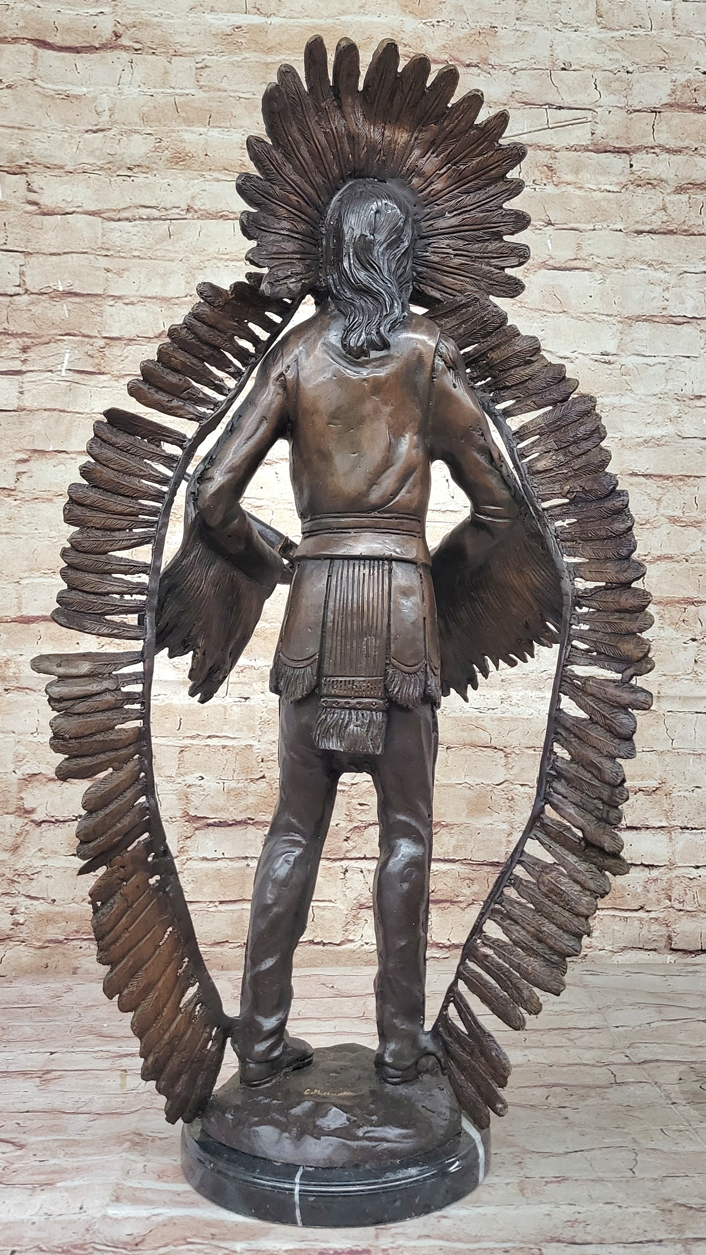 Native American Indian Warrior w/ Rifle Bronze Sculpture