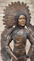 Native American Indian Warrior w/ Rifle Bronze Sculpture