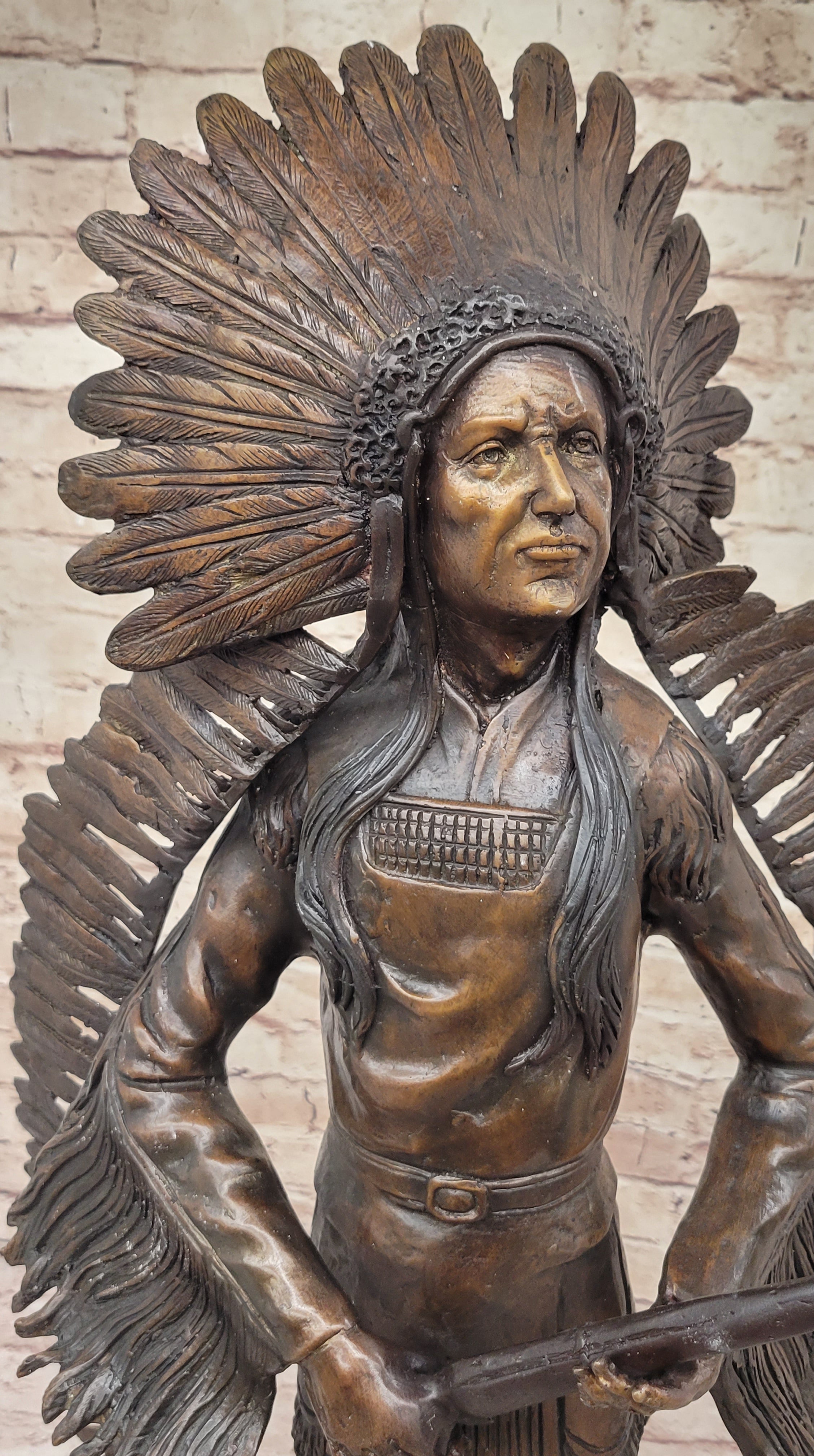 Native American Indian Warrior w/ Rifle Bronze Sculpture
