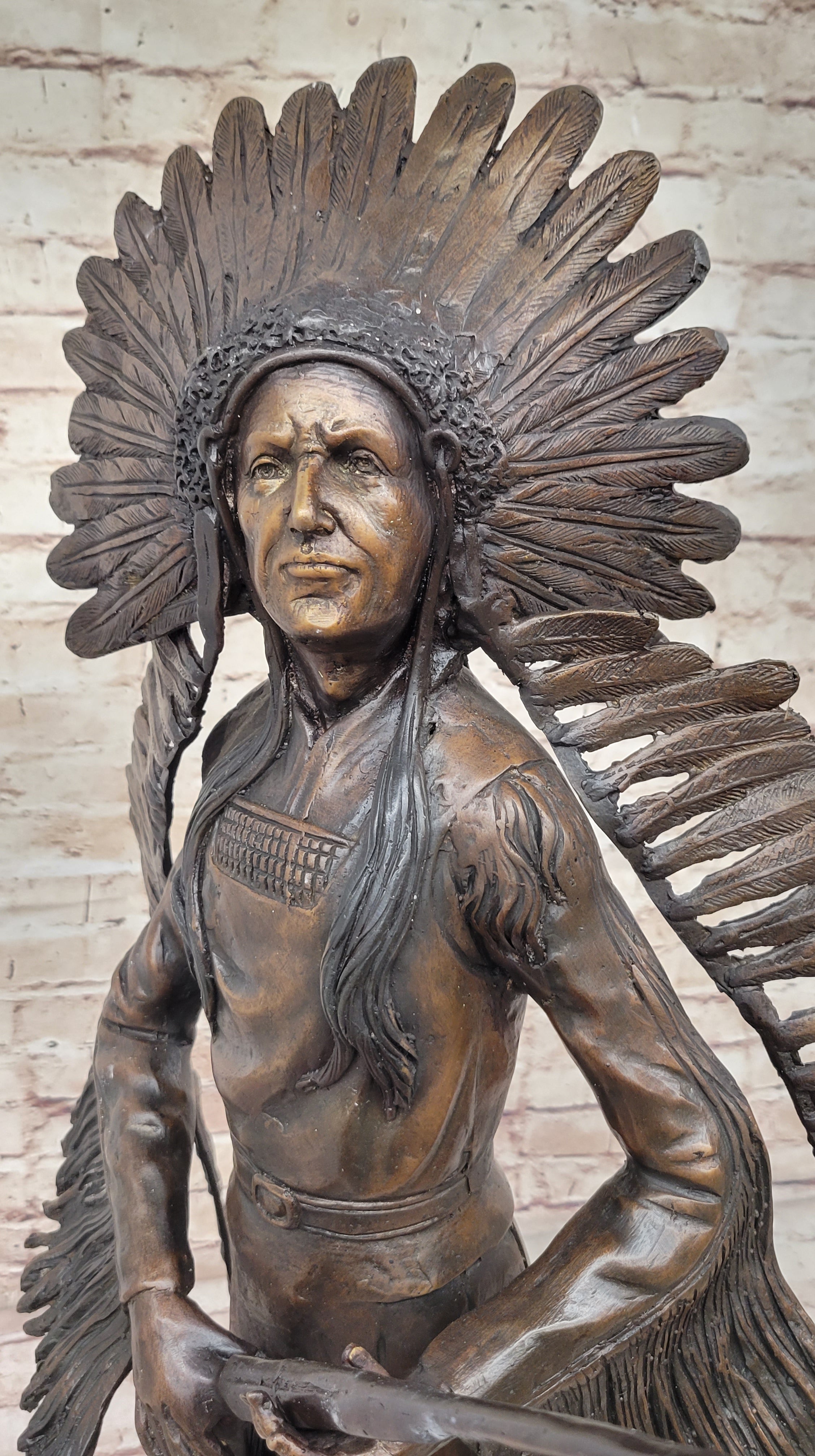 Native American Indian Warrior w/ Rifle Bronze Sculpture