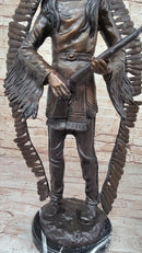Native American Indian Warrior w/ Rifle Bronze Sculpture