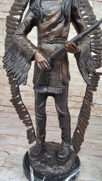 Native American Indian Warrior w/ Rifle Bronze Sculpture