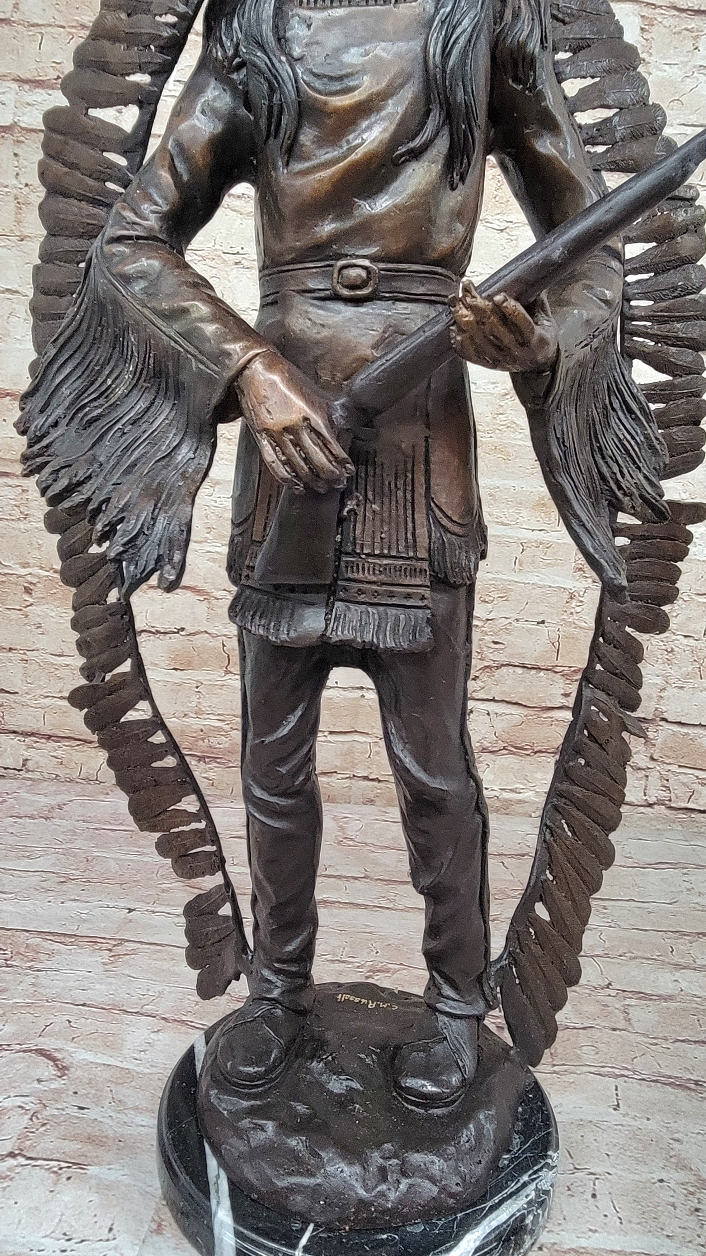 Native American Indian Warrior w/ Rifle Bronze Sculpture