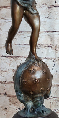 Cherub Cupid w/ Torch Real Bronze Vintage Sculpture 24" x 12"
