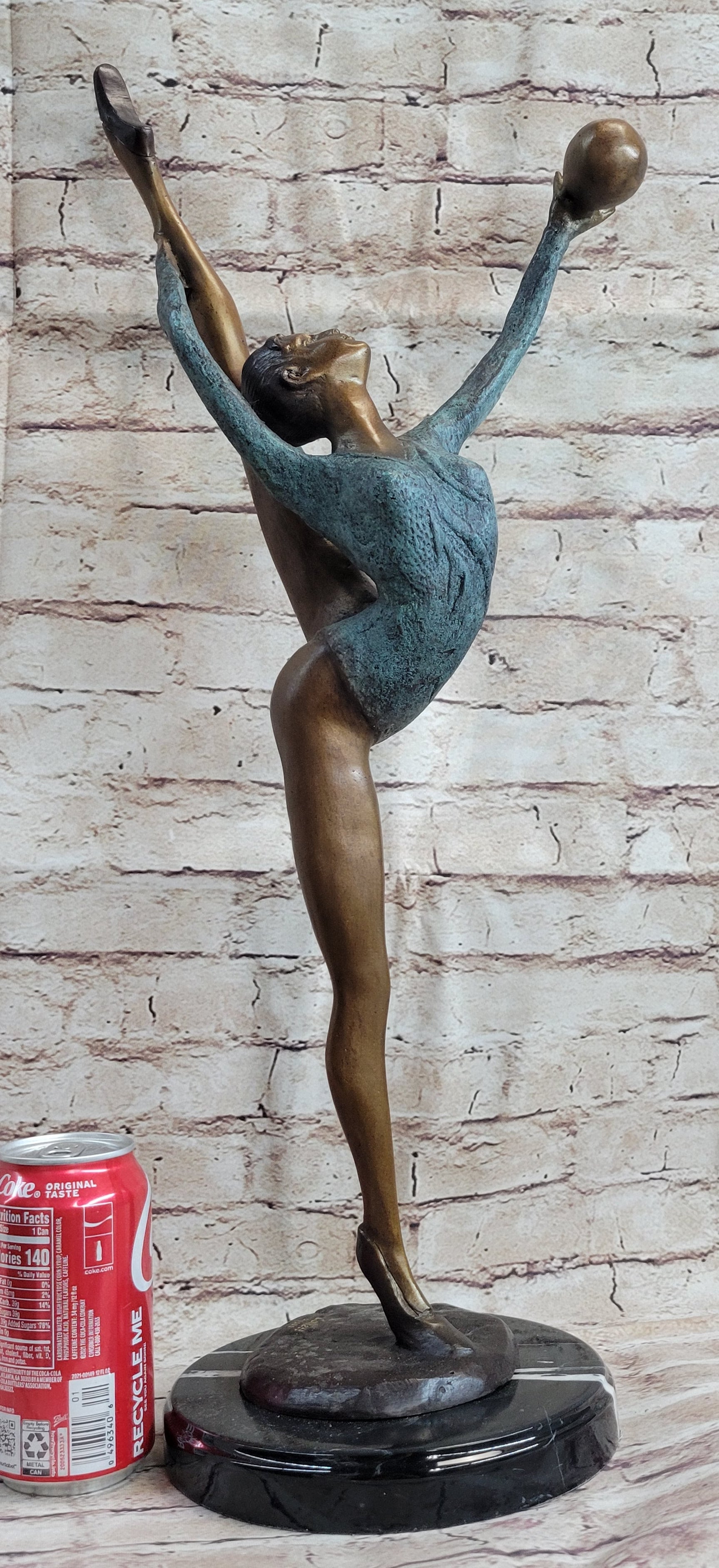 Signed Collett Gymnast Balancing Ball Bronze 24" x 12"