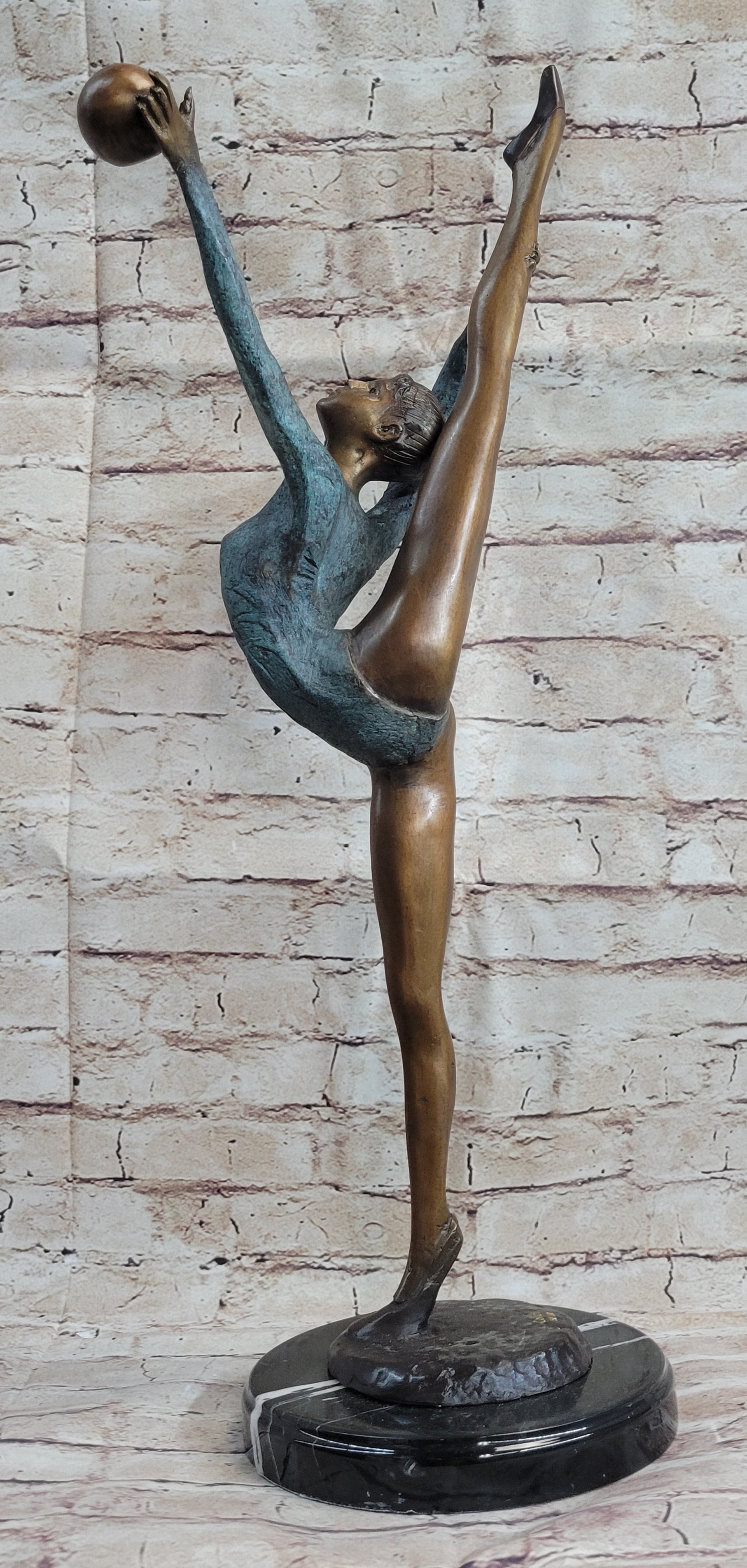Signed Collett Gymnast Balancing Ball Bronze 24" x 12"