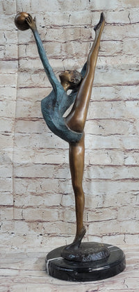 Signed Collett Gymnast Balancing Ball Bronze 24" x 12"