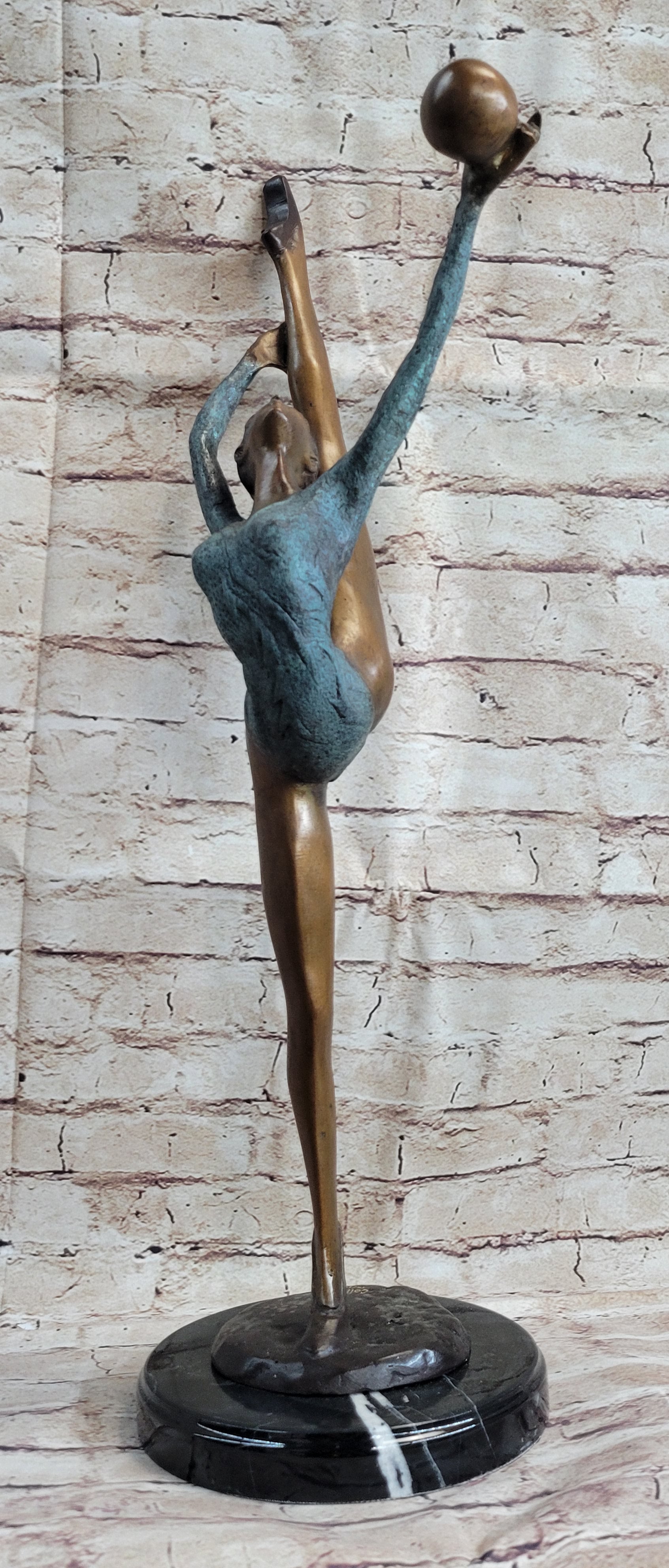 Signed Collett Gymnast Balancing Ball Bronze 24" x 12"